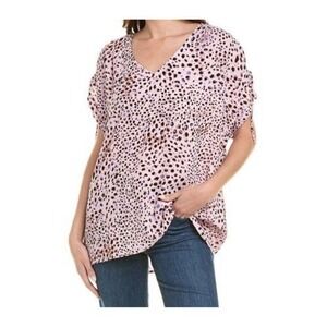 CAbi Seaside Leopard Print V Neck Top Women's Size XL